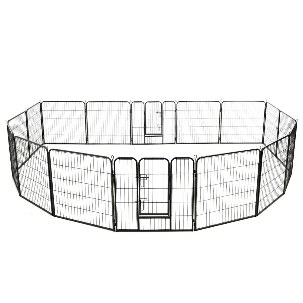 vidaXL Dog Playpen 16 Panels Steel 80x80 cm Black