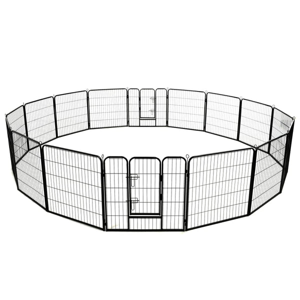 vidaXL Dog Playpen 16 Panels Steel 80x80 cm Black