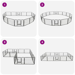 vidaXL Dog Playpen 16 Panels Steel 60x80 cm Black