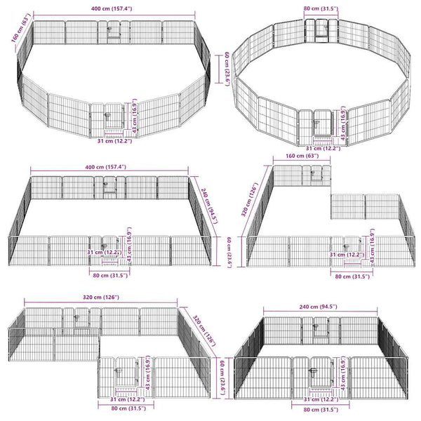 vidaXL Dog Playpen 16 Panels Steel 60x80 cm Black