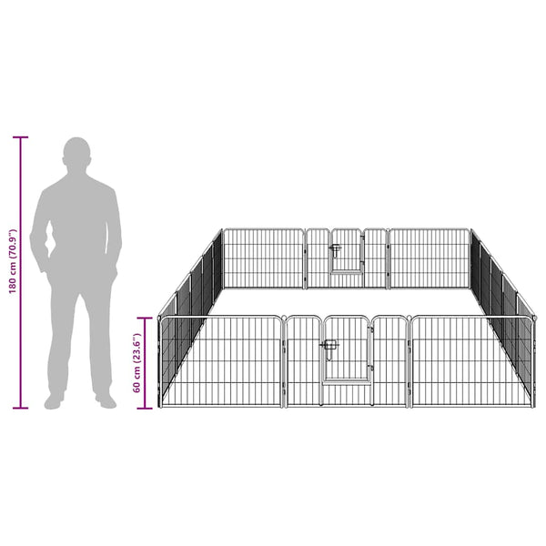 vidaXL Dog Playpen 16 Panels Steel 60x80 cm Black