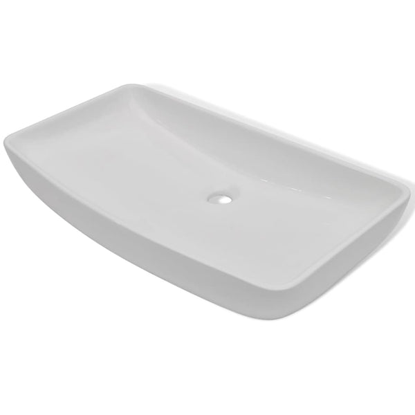 vidaXL Bathroom Sink with Faucet Ceramic Rectangular White