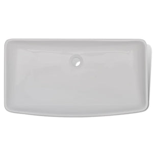 vidaXL Bathroom Sink with Faucet Ceramic Rectangular White