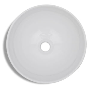 vidaXL Bathroom Sink with Faucet Ceramic Round White