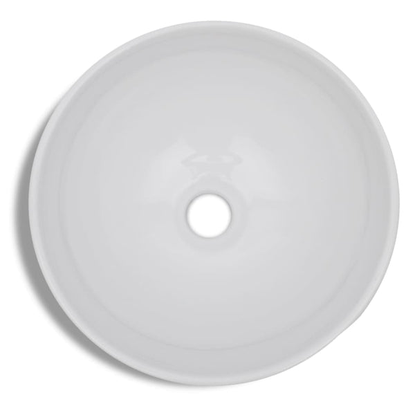 vidaXL Bathroom Sink with Faucet Ceramic Round White