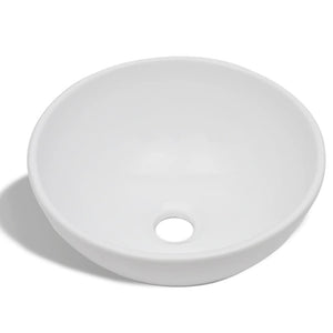 vidaXL Bathroom Sink with Faucet Ceramic Round White