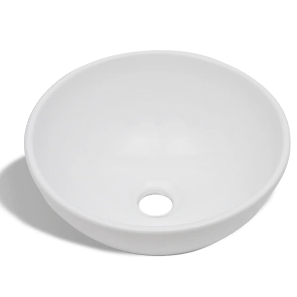 vidaXL Bathroom Sink with Faucet Ceramic Round White