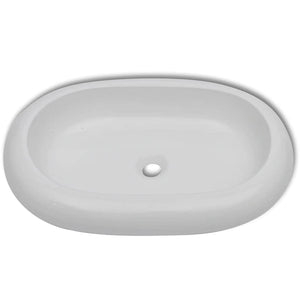 vidaXL Bathroom Basin with Faucet Ceramic Oval White