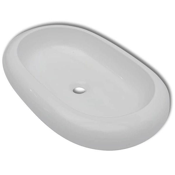 vidaXL Bathroom Basin with Faucet Ceramic Oval White