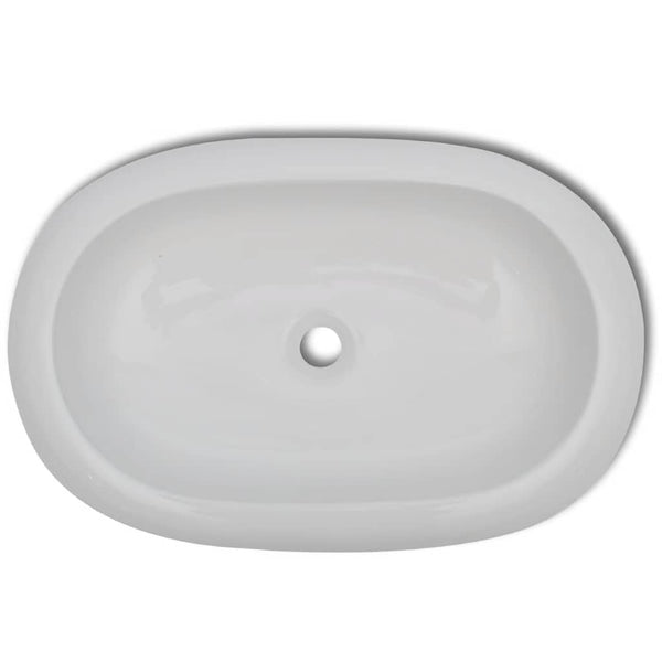 vidaXL Bathroom Basin with Faucet Ceramic Oval White