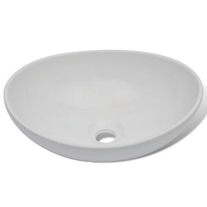 vidaXL Bathroom Basin with Faucet Ceramic Oval White