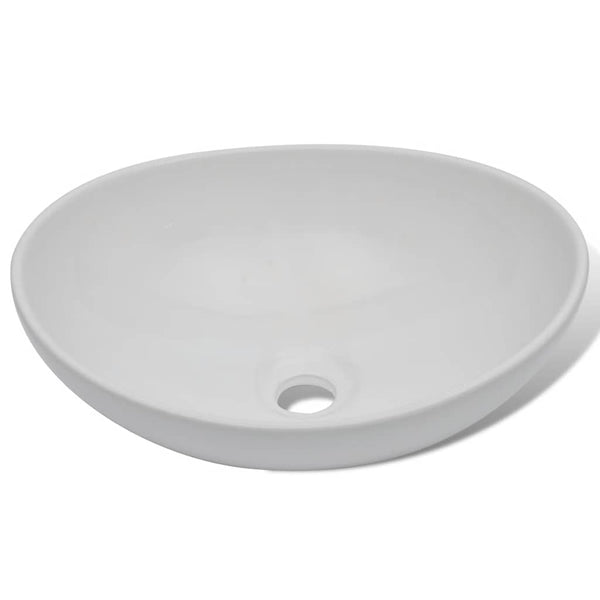vidaXL Bathroom Basin with Faucet Ceramic Oval White