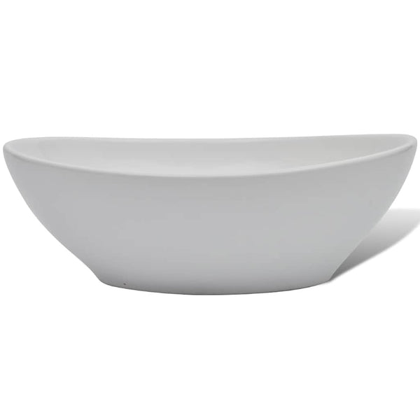 vidaXL Bathroom Basin with Faucet Ceramic Oval White