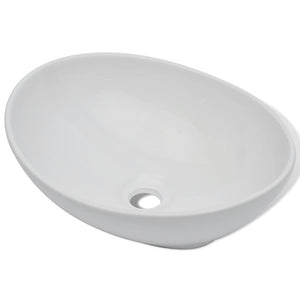 vidaXL Bathroom Basin with Faucet Ceramic Oval White