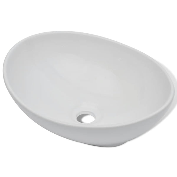 vidaXL Bathroom Basin with Faucet Ceramic Oval White