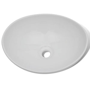 vidaXL Bathroom Basin with Faucet Ceramic Oval White