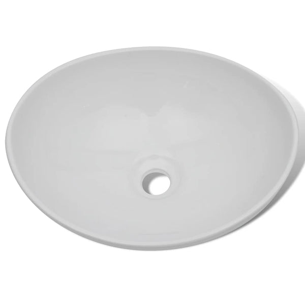 vidaXL Bathroom Basin with Faucet Ceramic Oval White
