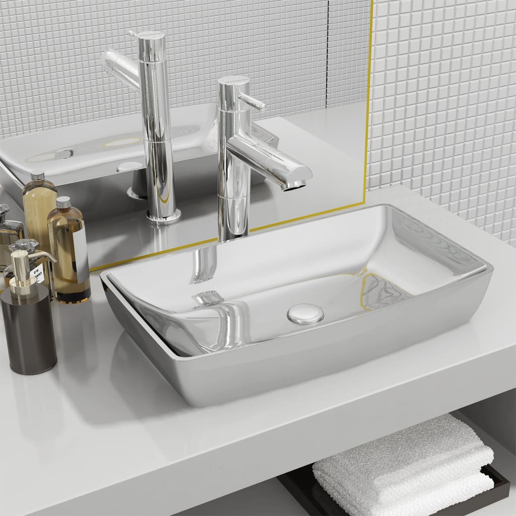 vidaXL Wash Basin 71 x 38 x 13.5 cm Ceramic Silver