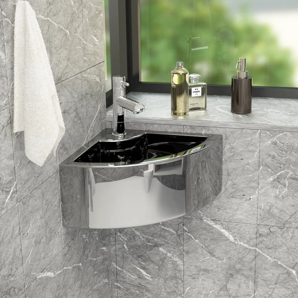 vidaXL Bathroom Sink with Overflow 45 x 32 x 12.5 cm Ceramic Silver