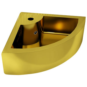 vidaXL Wash Basin with Overflow 45 x 32 x 12.5 cm Ceramic Golden