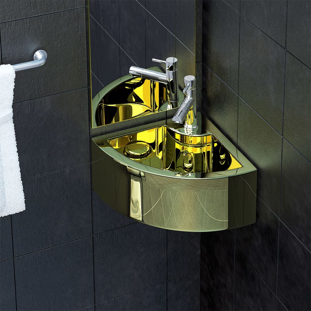 vidaXL Wash Basin with Overflow 45 x 32 x 12.5 cm Ceramic Golden