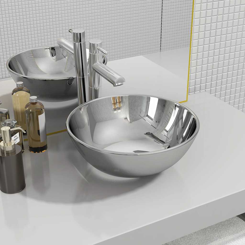 vidaXL Wash Basin 28 x 10 cm Ceramic Silver