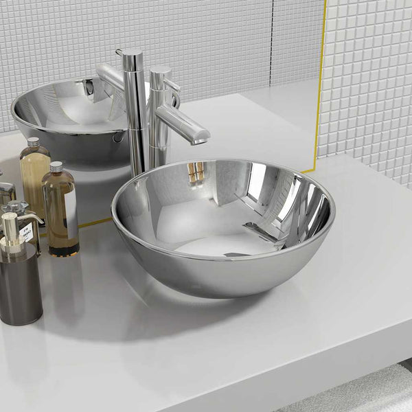 vidaXL Wash Basin 28 x 10 cm Ceramic Silver