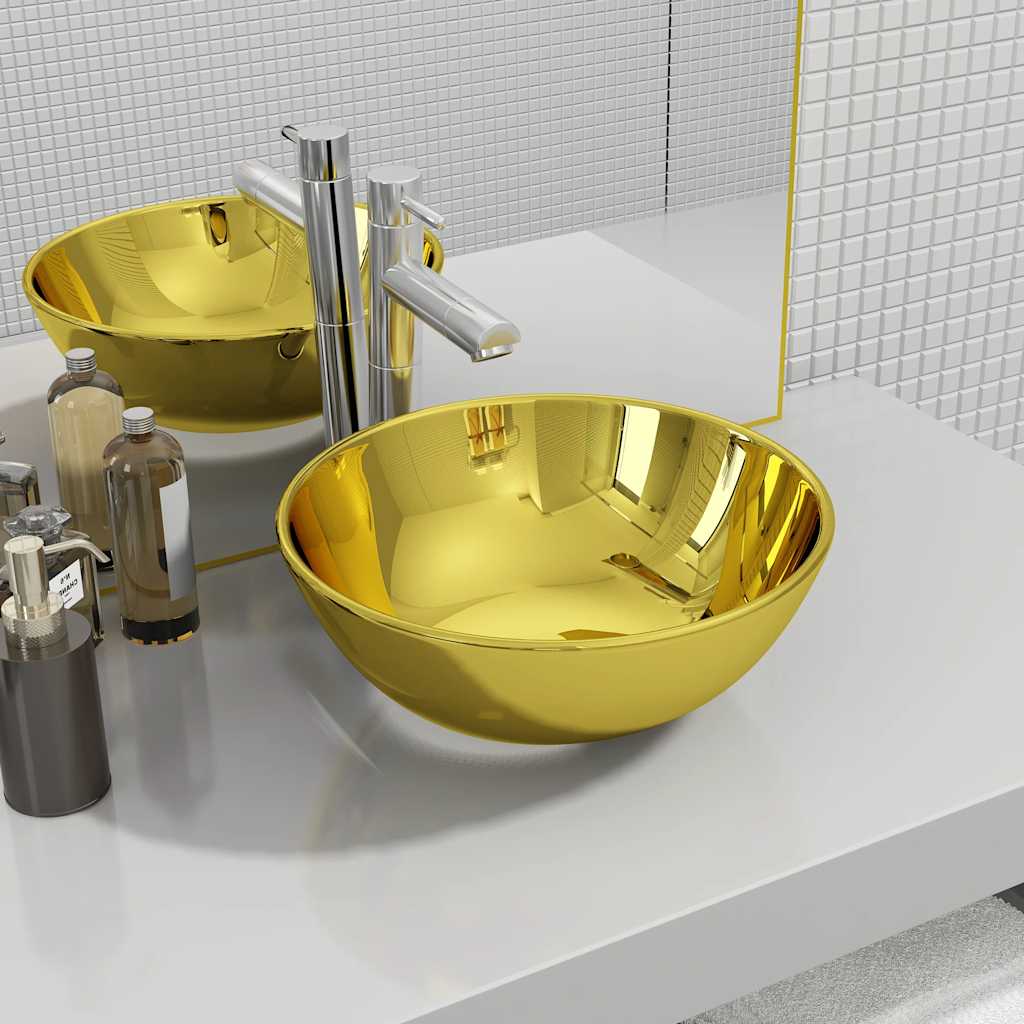 vidaXL Wash Basin 28 x 10 cm Ceramic Golden
