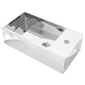 vidaXL Wash Basin with Overflow 49 x 25 x 15 cm Ceramic Silver
