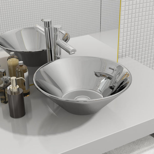 vidaXL Wash Basin 42 x 14 cm Ceramic Silver
