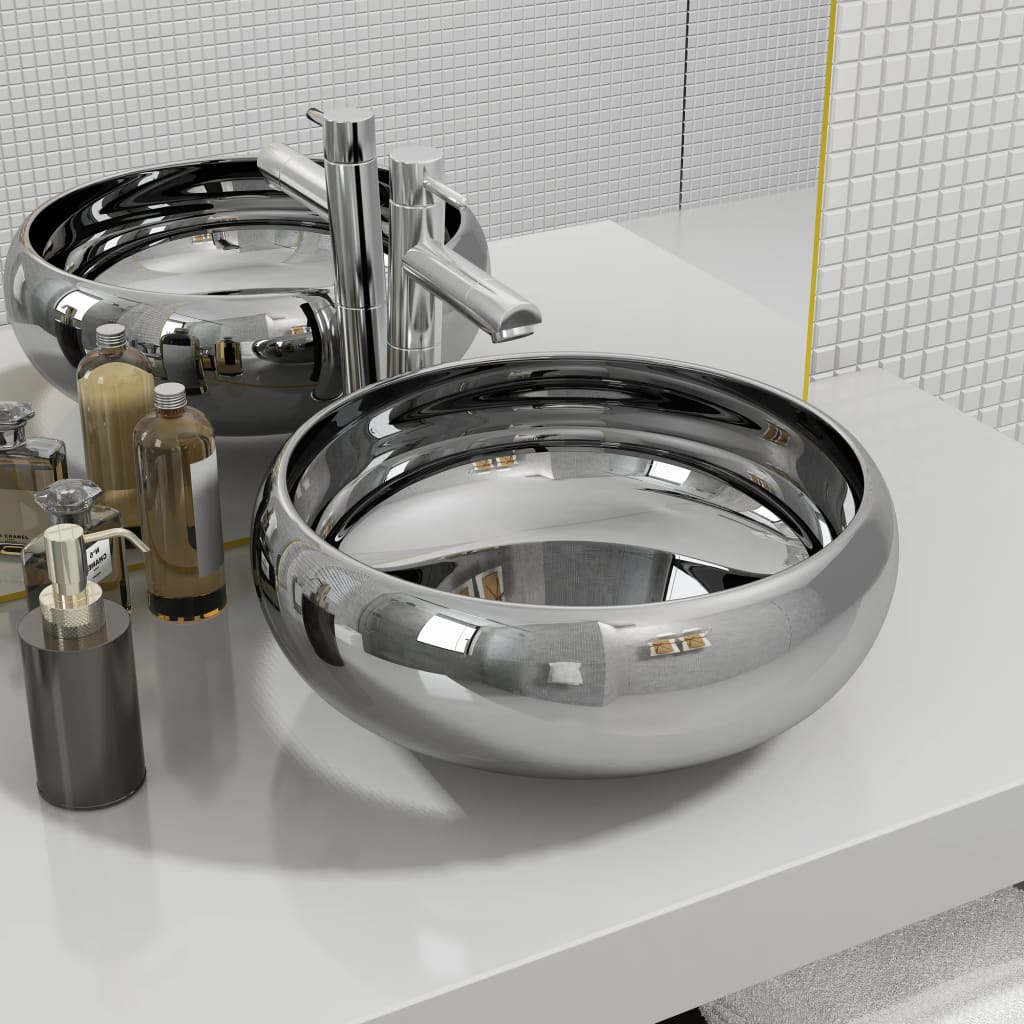 vidaXL Wash Basin 40 x 15 cm Ceramic Silver