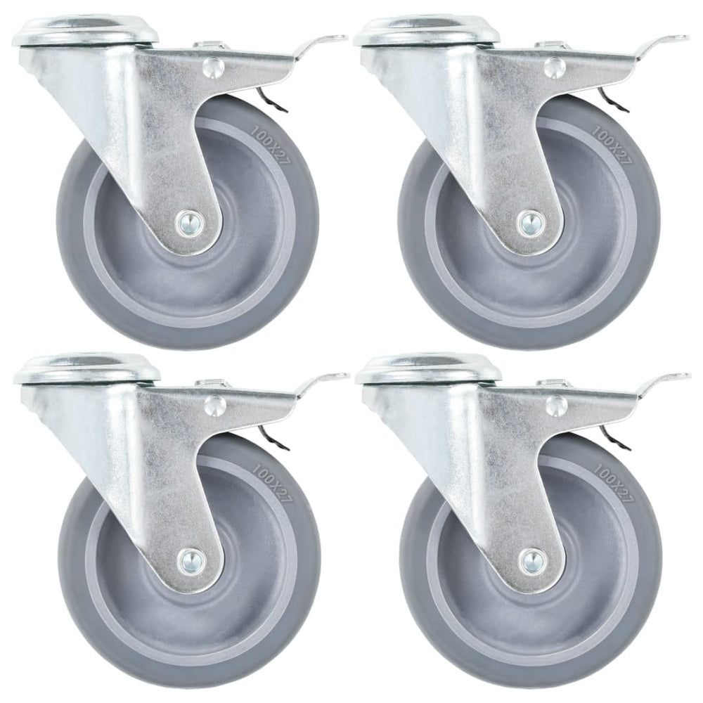 vidaXL Swivel Casters with Bolt Hole and Double Brakes 4 pcs 100 mm