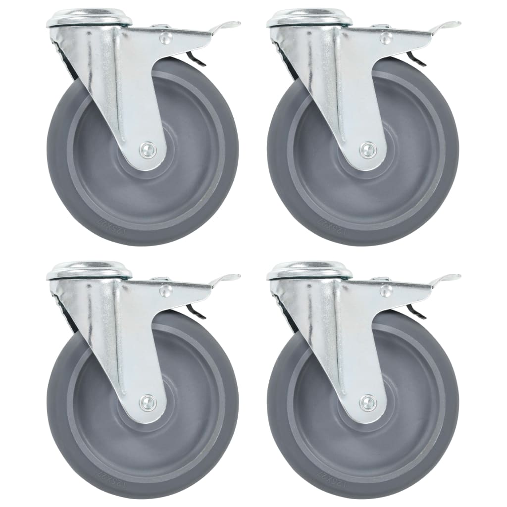 vidaXL Swivel Castor Wheels with Bolt Hole and Double Brakes 4 pcs. 125 mm