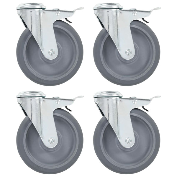 vidaXL Swivel Castor Wheels with Bolt Hole and Double Brakes 4 pcs. 125 mm