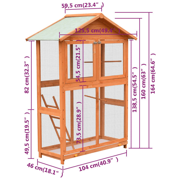 vidaXL Bird Aviary Pinewood & Firwood 125.5x59.5x164 cm