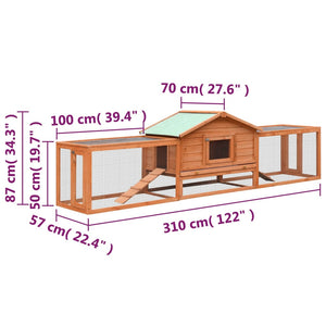vidaXL Rabbit Hutch 310x70x87 cm Pine & Fir Wood