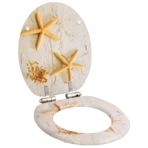 vidaXL Toilet Seat with Soft Close Lid MDF Starfish Design