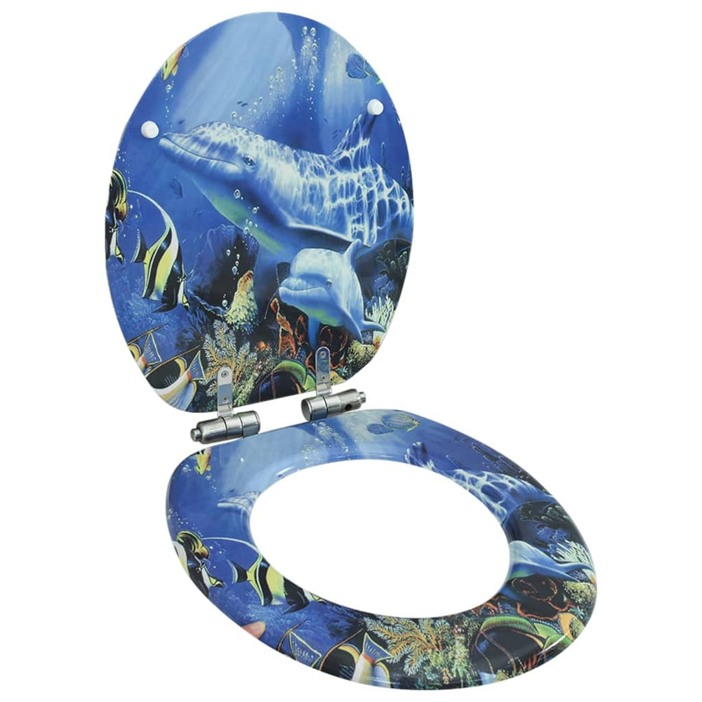 vidaXL Toilet Seat with Soft-Close Lid MDF Dolphin Design