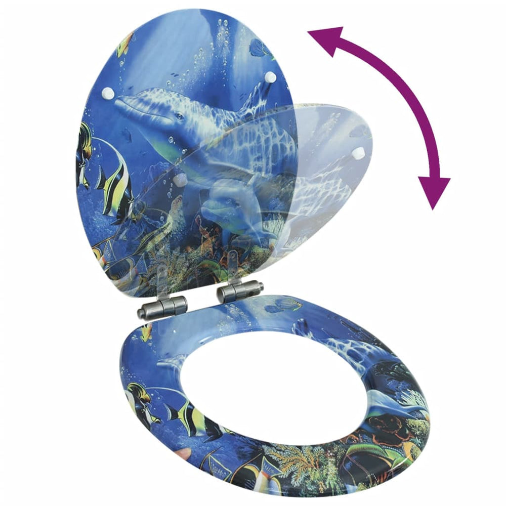 vidaXL Toilet Seat with Soft-Close Lid MDF Dolphin Design