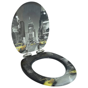 vidaXL Toilet Seat with Soft-Close Lid MDF New York Design