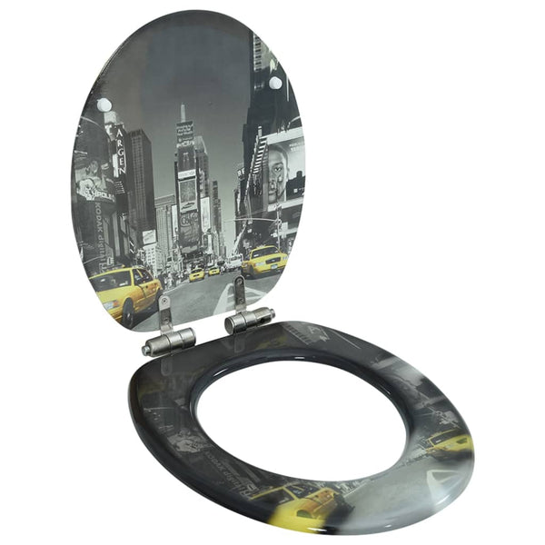 vidaXL Toilet Seat with Soft-Close Lid MDF New York Design