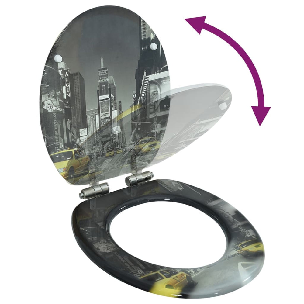 vidaXL Toilet Seat with Soft-Close Lid MDF New York Design