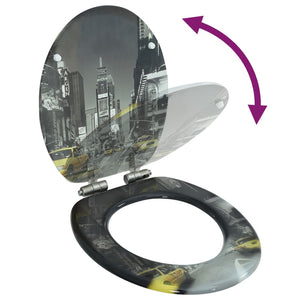 vidaXL Toilet Seat with Soft-Close Lid MDF New York Design