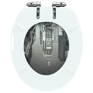 vidaXL Toilet Seat with Soft-Close Lid MDF New York Design