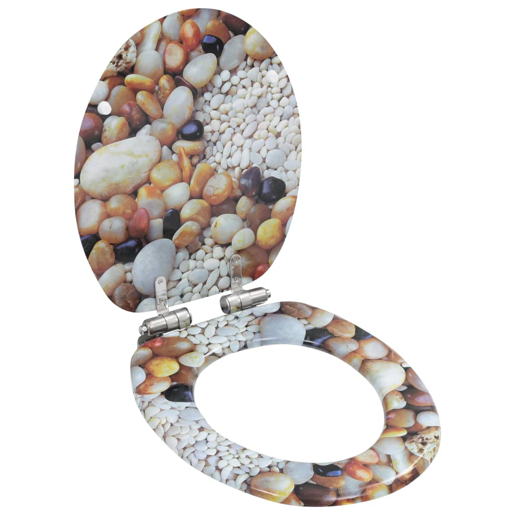 vidaXL Toilet Seat with Soft-Close Lid MDF Pebble Design