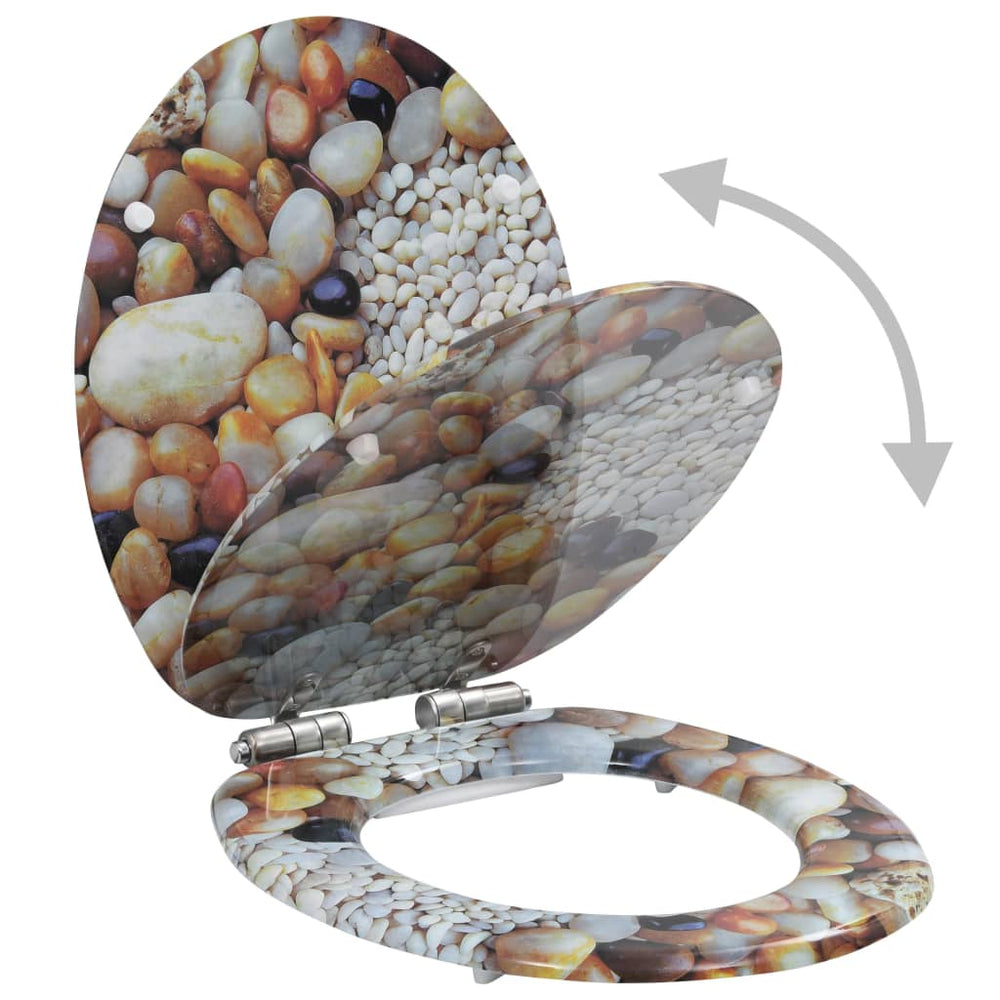 vidaXL Toilet Seat with Soft-Close Lid MDF Pebble Design