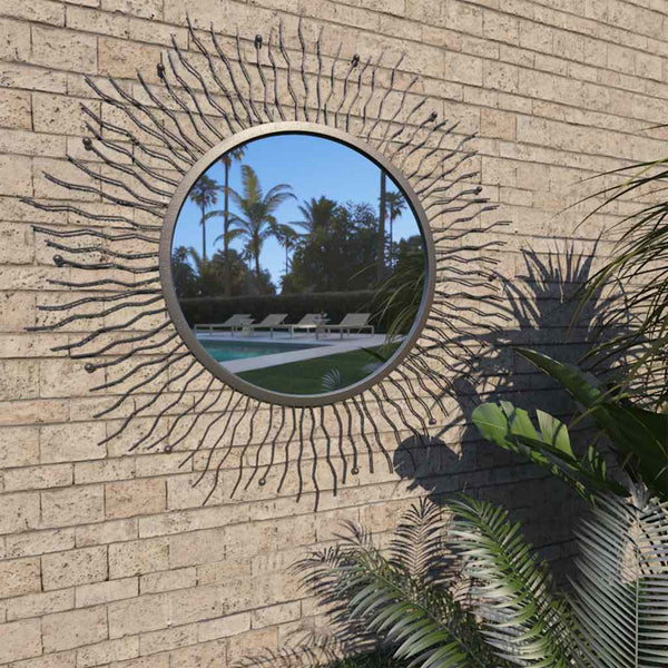 vidaXL Garden Wall Mirror Sun-shaped 80 cm Black