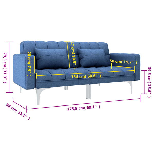 vidaXL Sofa Bed Blue Fabric