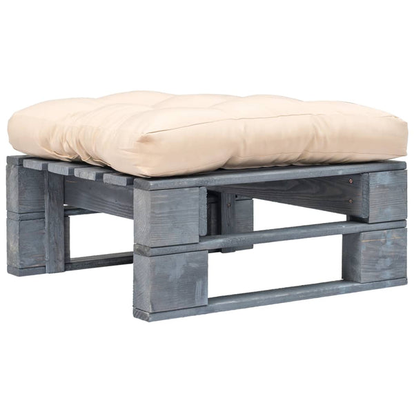 vidaXL Outdoor Pallet Ottoman with Sand Cushions Wood Grey