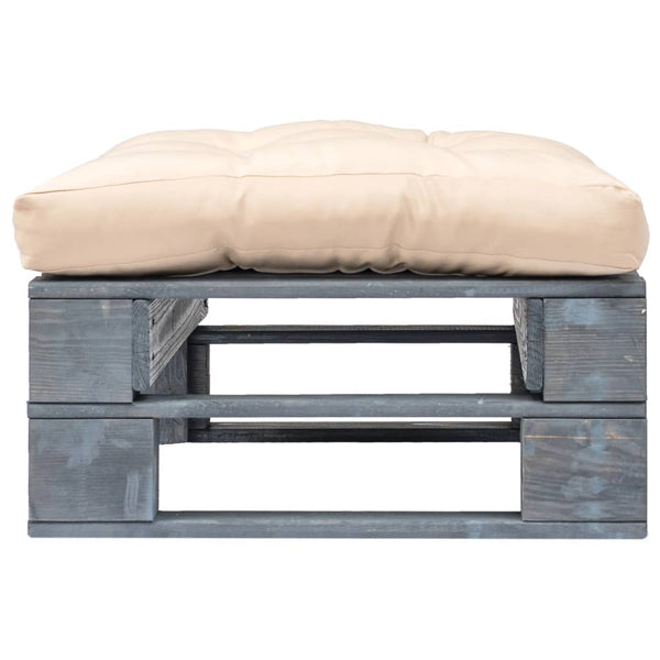 vidaXL Outdoor Pallet Ottoman with Sand Cushions Wood Grey